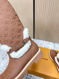 LV Combat Boots - Burgundy Leather Logo Print Lace-Up