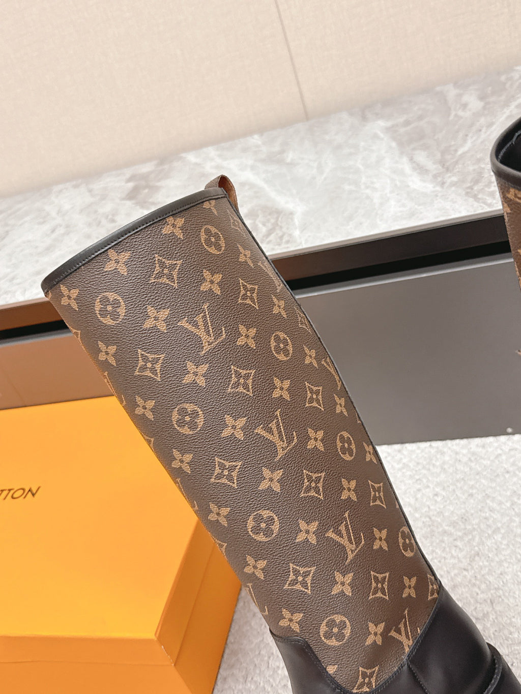 LV Tall Boots - Brown Leather Monogram Canvas Knee-High