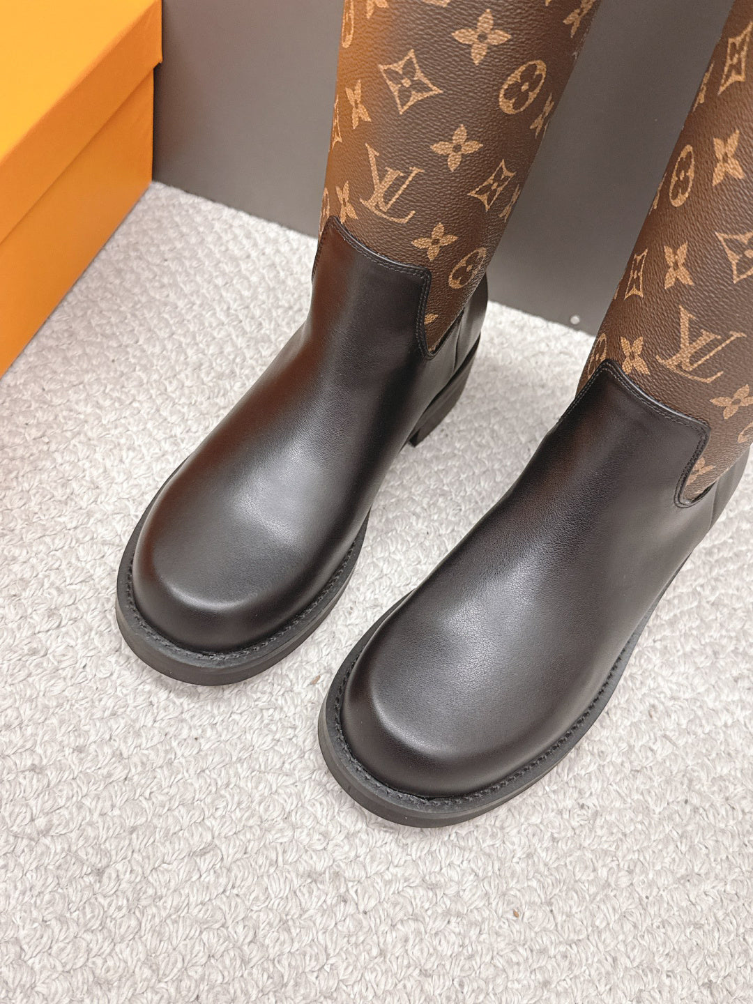LV Tall Boots - Brown Leather Monogram Canvas Knee-High