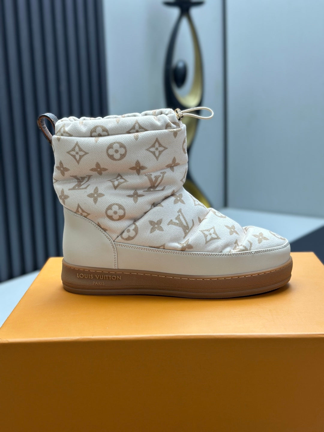 LV Snow Boots - Cream Monogram Quilted Puffer Ankle Boots