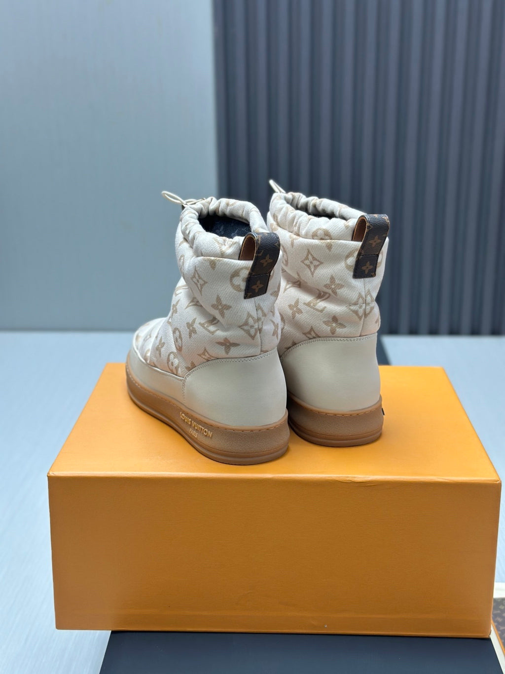 LV Snow Boots - Cream Monogram Quilted Puffer Ankle Boots