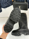 LV Tall Boots - Black Leather Monogram Panel Knee-High