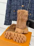 LV Snow Boots - Tan Fur Platform Ankle Boots