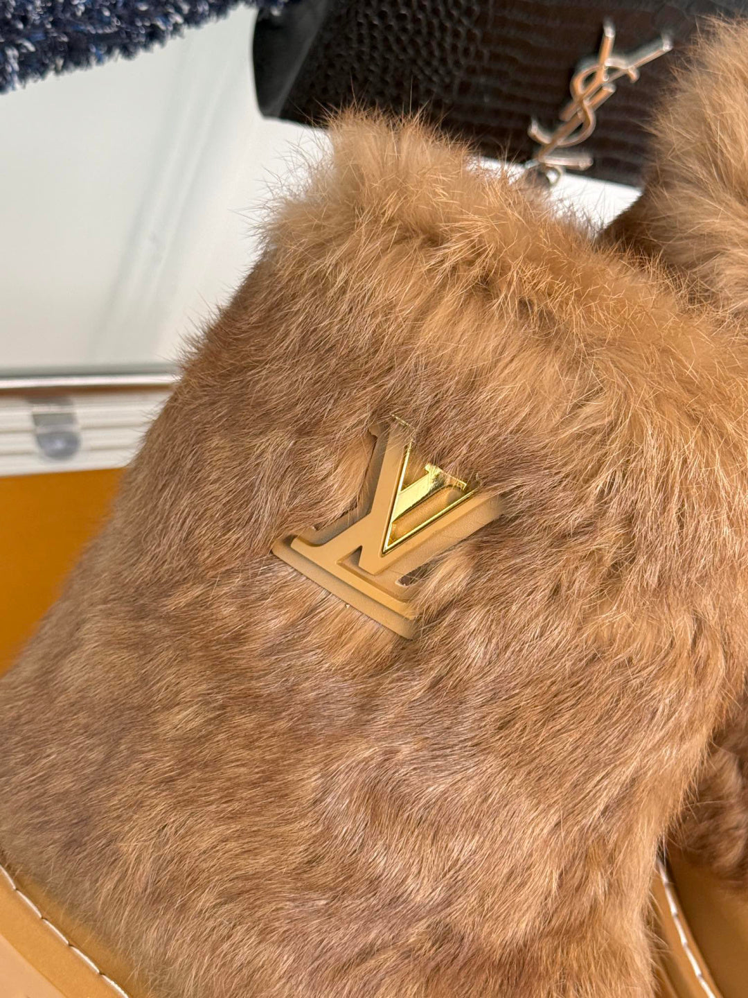 LV Snow Boots - Tan Fur Platform Ankle Boots