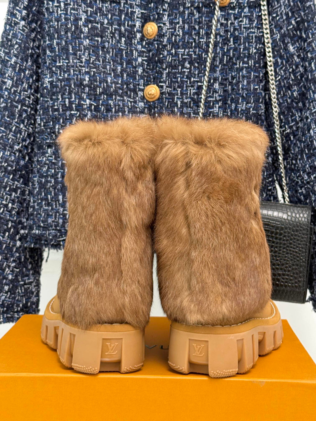LV Snow Boots - Tan Fur Platform Ankle Boots