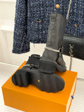 LV Biker Boots - Black Leather & Monogram Chain
