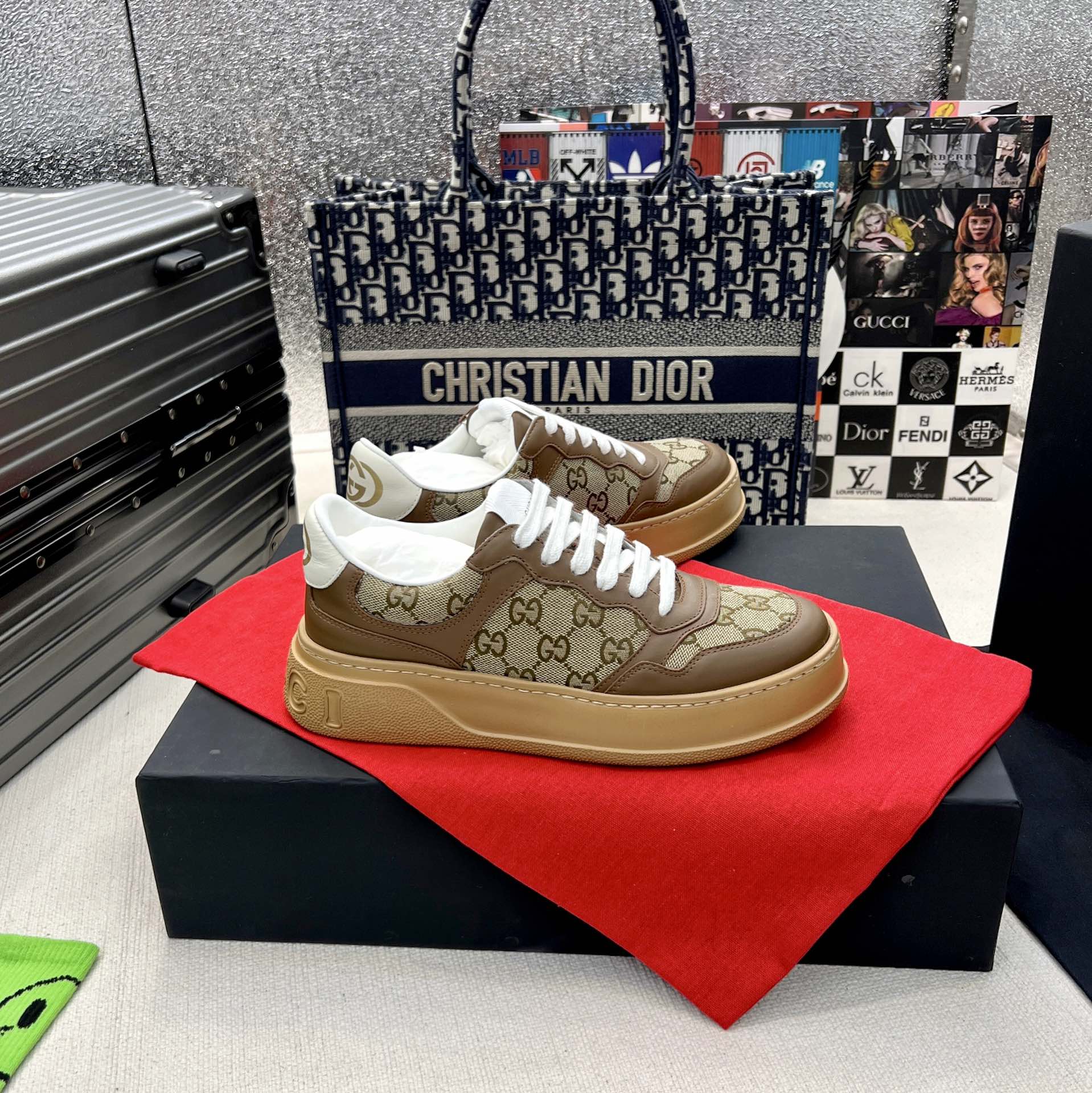 Gucci GG Monogram Platform Sneakers Brown Gum Sole