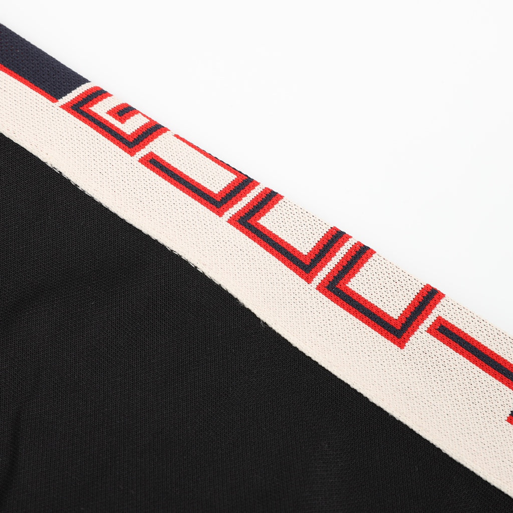 Gucci “GUCCI” Block Letter Jacquard Tape Zip-Up Track Jacket — Black