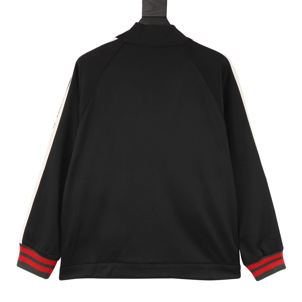 Gucci “GUCCI” Block Letter Jacquard Tape Zip-Up Track Jacket — Black