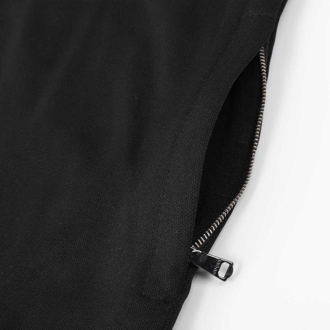 Gucci “GUCCI” Block Letter Jacquard Tape Zip-Up Track Jacket — Black