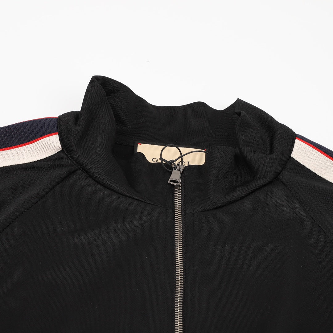 Gucci “GUCCI” Block Letter Jacquard Tape Zip-Up Track Jacket — Black