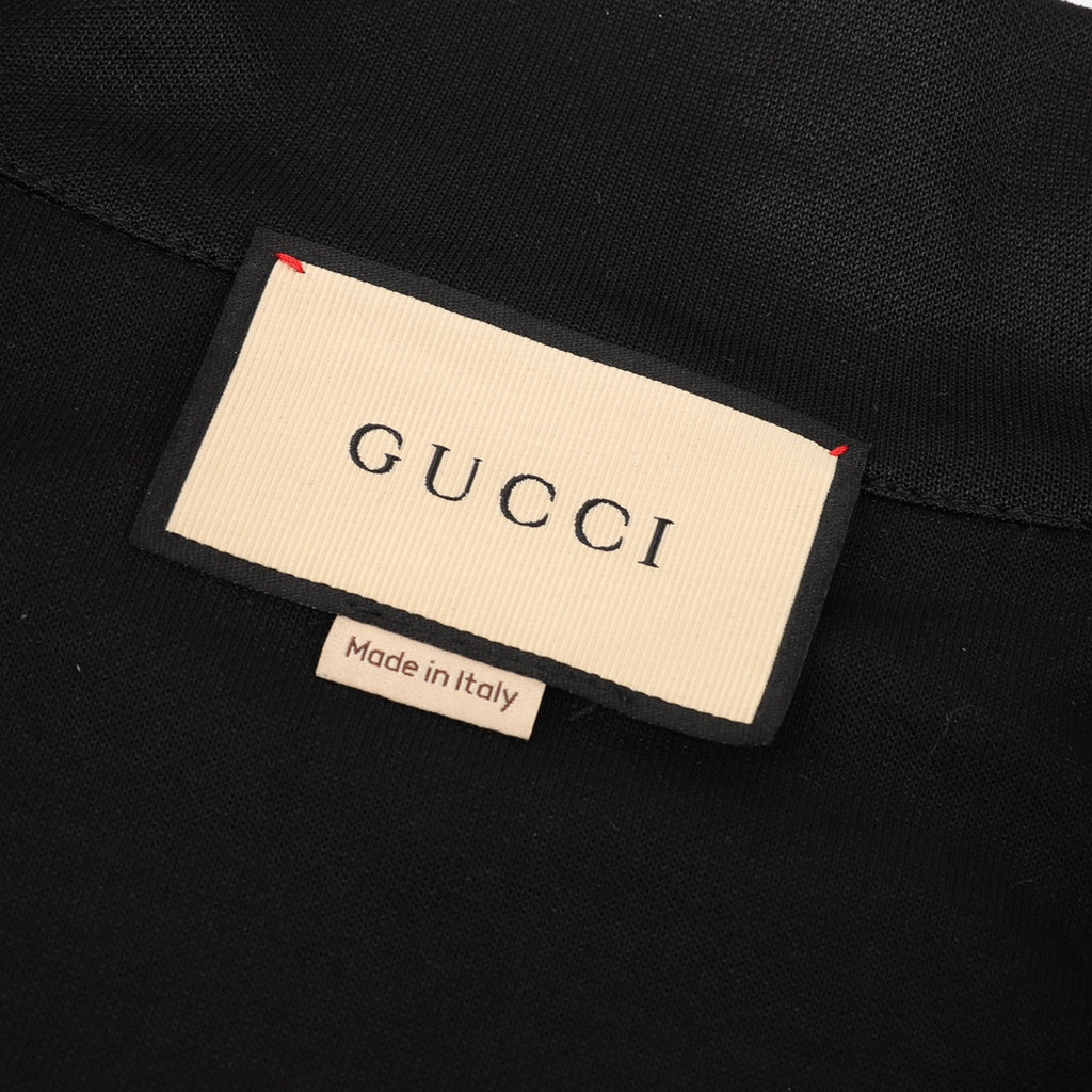 Gucci “GUCCI” Block Letter Jacquard Tape Zip-Up Track Jacket — Black