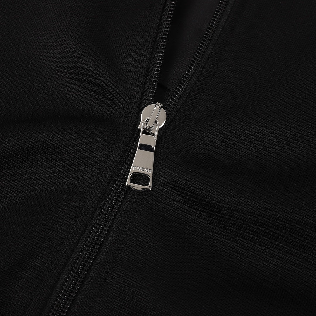 Gucci GG Jacquard Tape Raglan Zip-Up Sweatshirt — Black/Cream