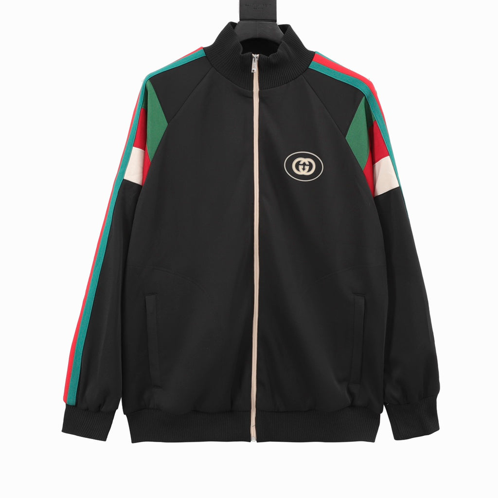 Gucci Interlocking GG Rubber Patch Web Stripe Zip-Up Track Jacket — Black