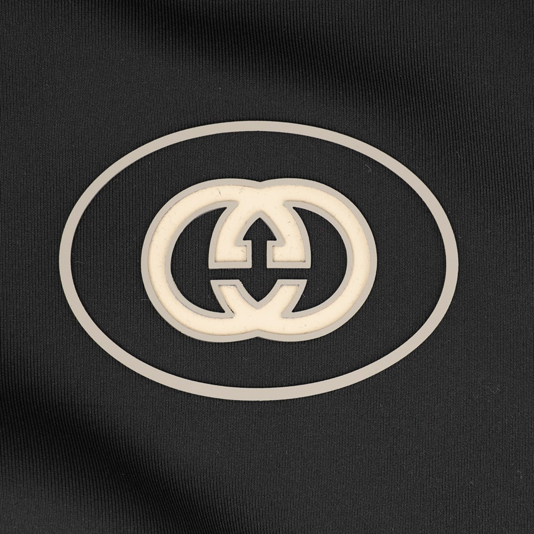 Gucci Interlocking GG Rubber Patch Web Stripe Zip-Up Track Jacket — Black