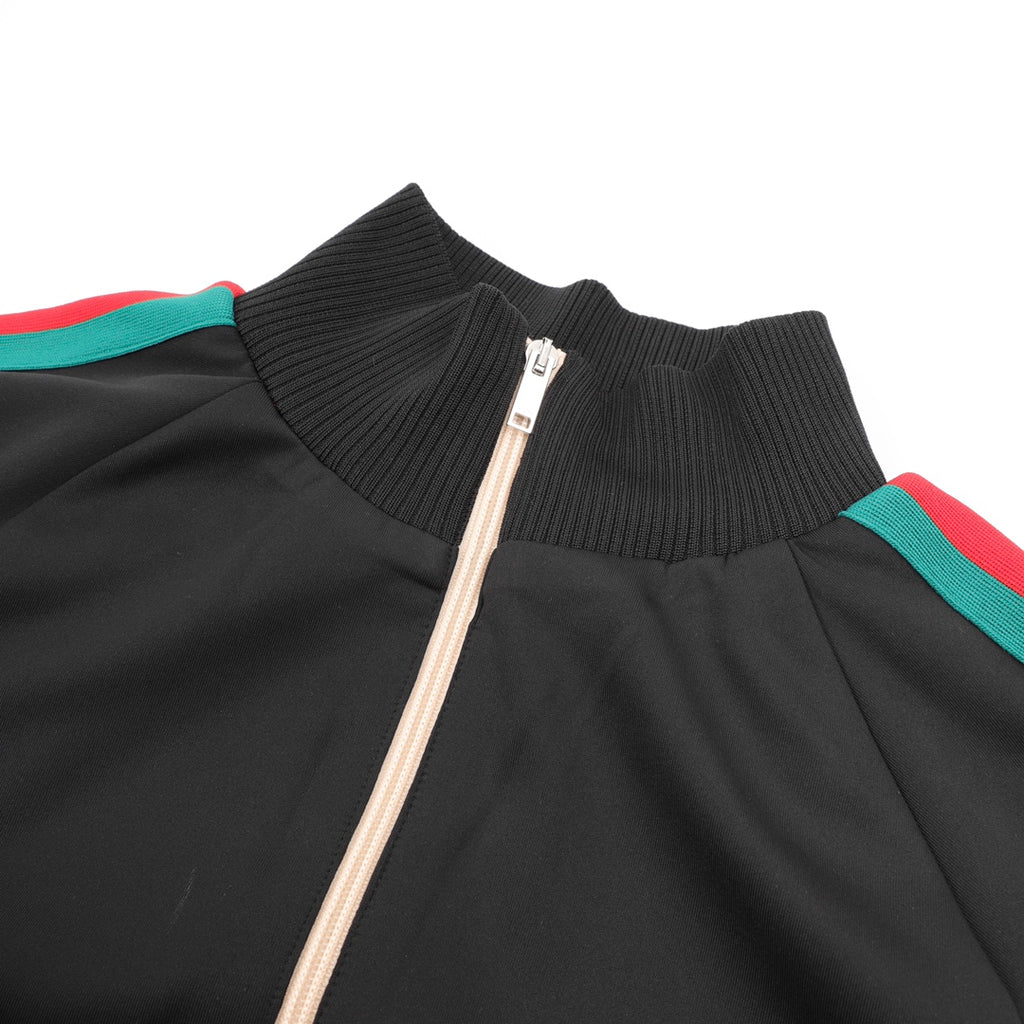 Gucci Interlocking GG Rubber Patch Web Stripe Zip-Up Track Jacket — Black