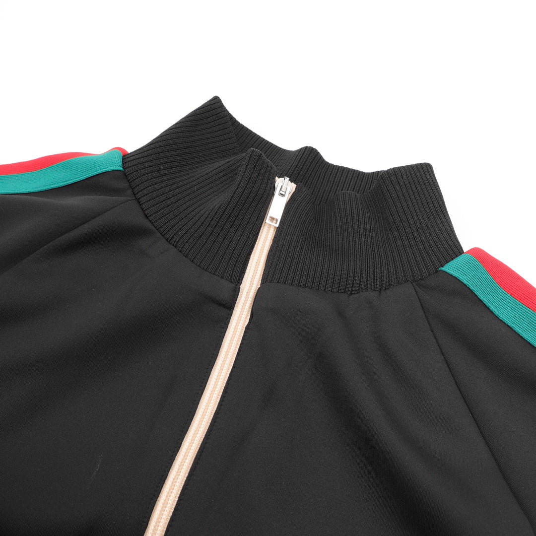 Gucci Interlocking GG Rubber Patch Web Stripe Zip-Up Track Jacket — Black