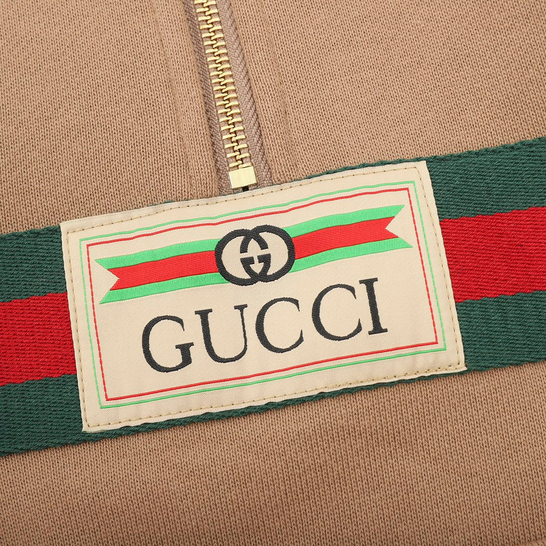 Gucci Web Stripe Logo Patch Half-Zip Hoodie