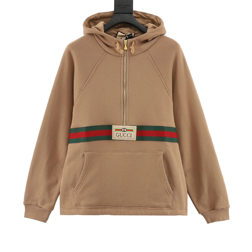 Gucci Web Stripe Logo Patch Half-Zip Hoodie