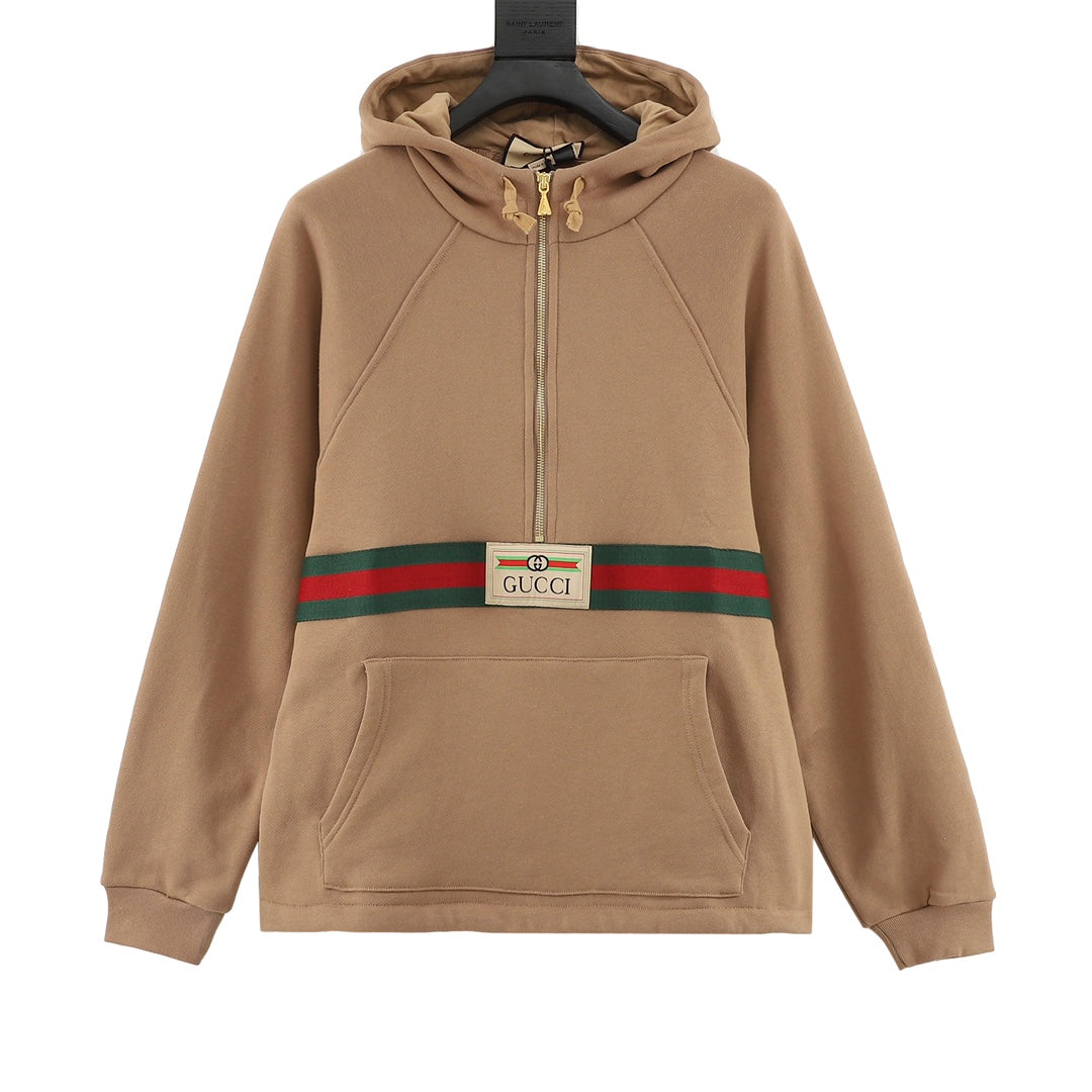 Gucci Web Stripe Logo Patch Half-Zip Hoodie