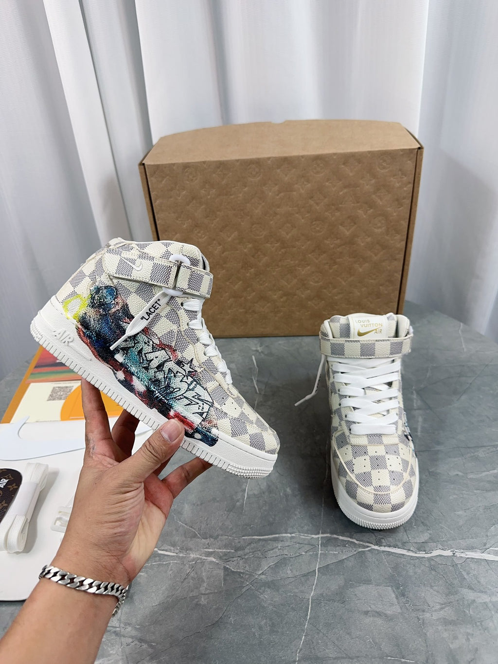 Louis Vuitton Rivoli High-Top Sneaker - White Damier Azur Graffiti