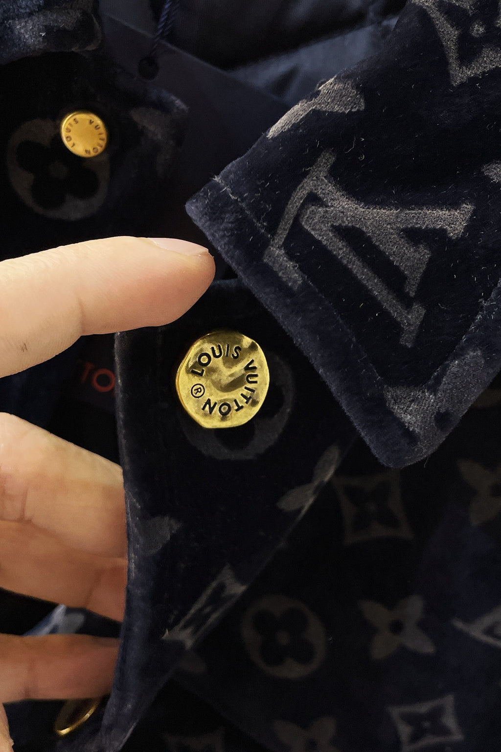 Louis Vuitton 2026 SS LV Monogram Velvet Bleached Jacket — Navy/Cream