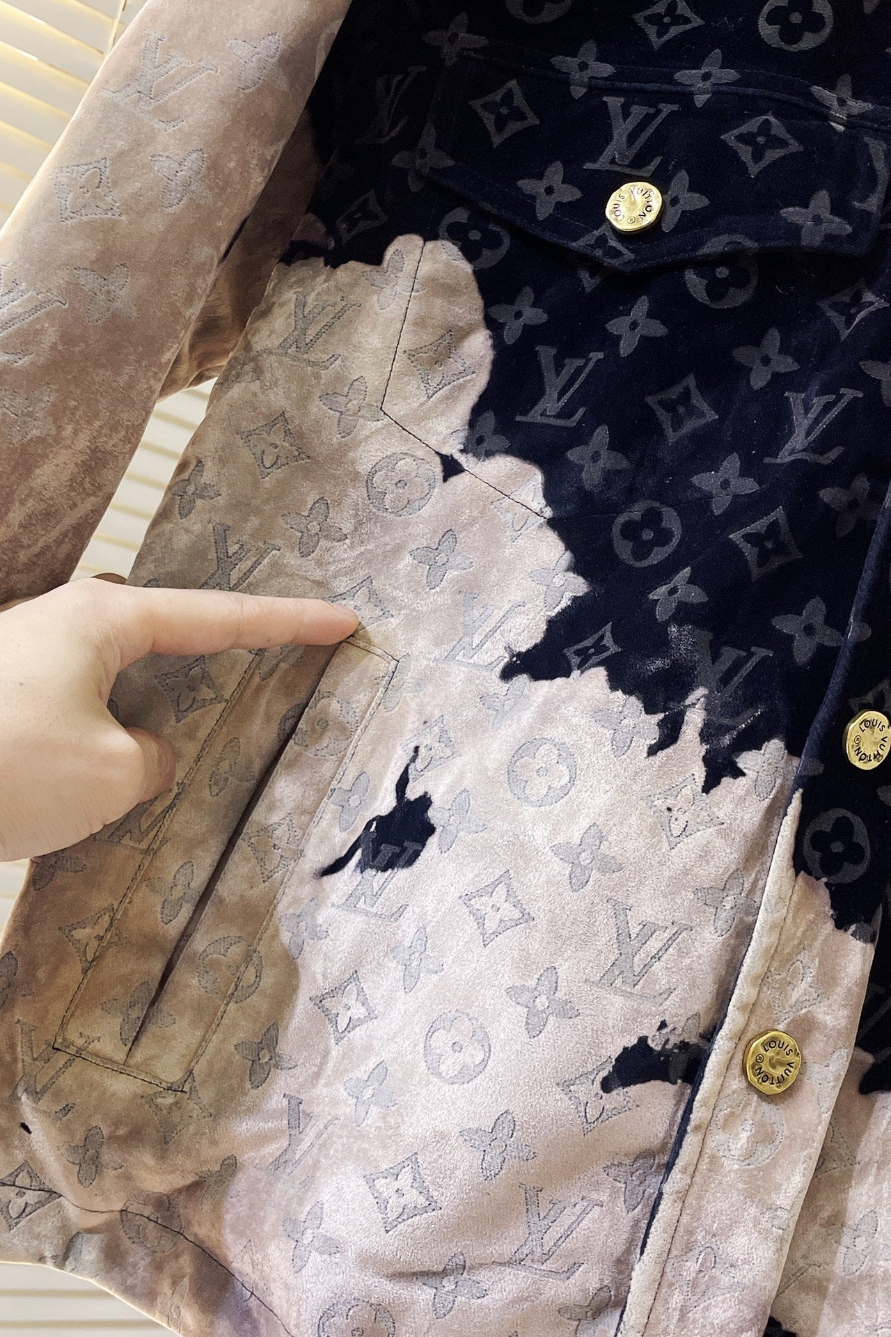 Louis Vuitton 2026 SS LV Monogram Velvet Bleached Jacket — Navy/Cream