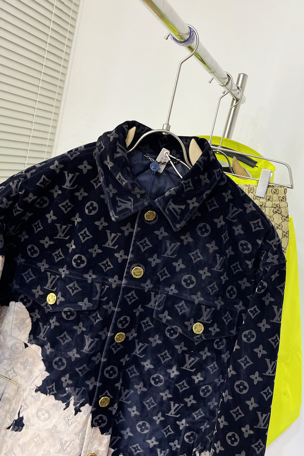 Louis Vuitton 2026 SS LV Monogram Velvet Bleached Jacket — Navy/Cream