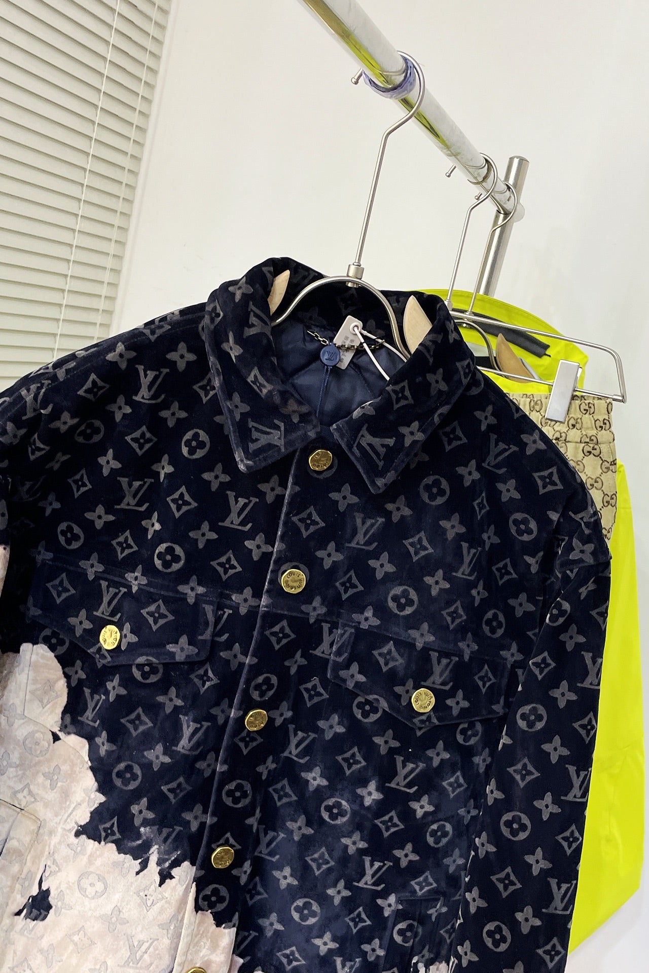Louis Vuitton 2026 SS LV Monogram Velvet Bleached Jacket — Navy/Cream