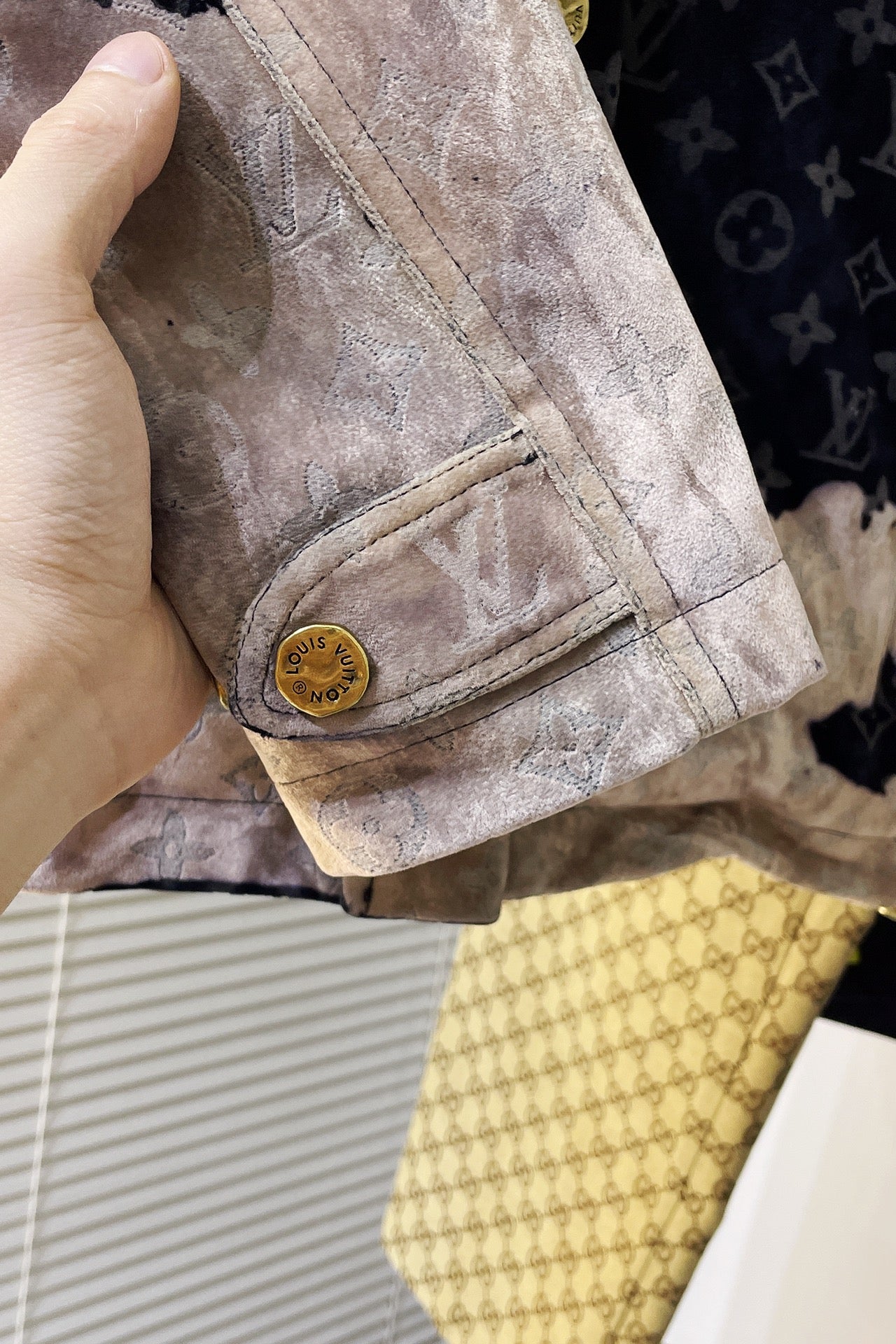 Louis Vuitton 2026 SS LV Monogram Velvet Bleached Jacket — Navy/Cream