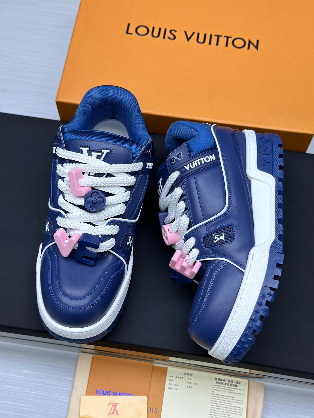 Louis Vuitton LV Trainer Sneakers - Navy & Pink