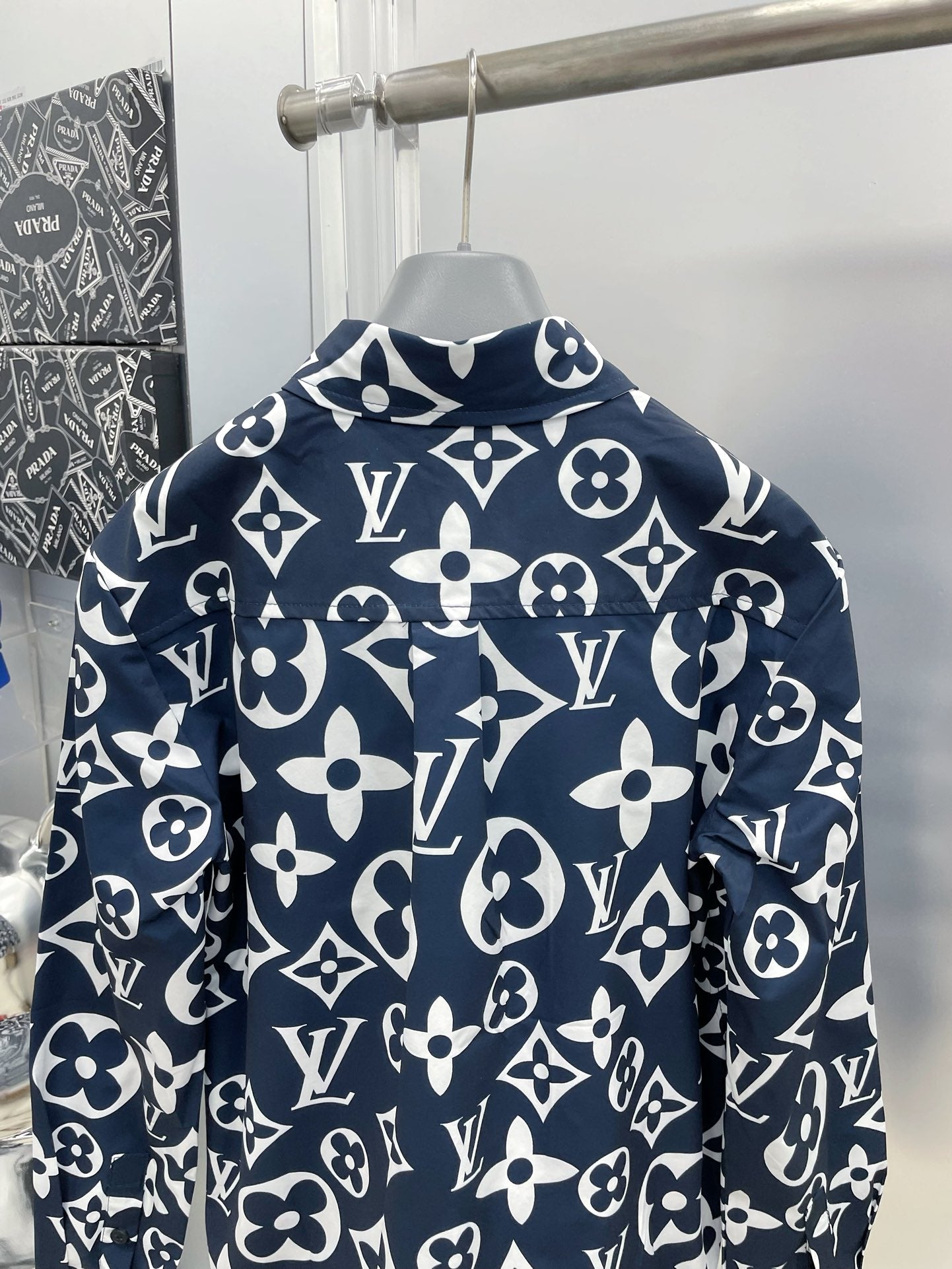 Louis Vuitton 2026 SS LV Monogram Giant All-Over Print Long-Sleeve Shirt — Navy