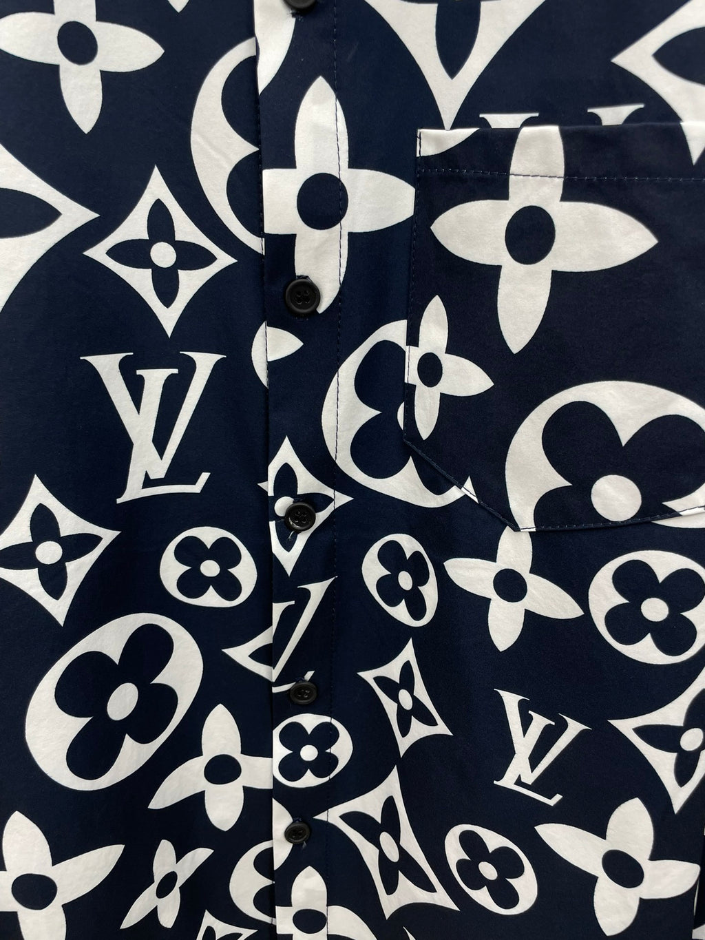 Louis Vuitton 2026 SS LV Monogram Giant All-Over Print Long-Sleeve Shirt — Navy