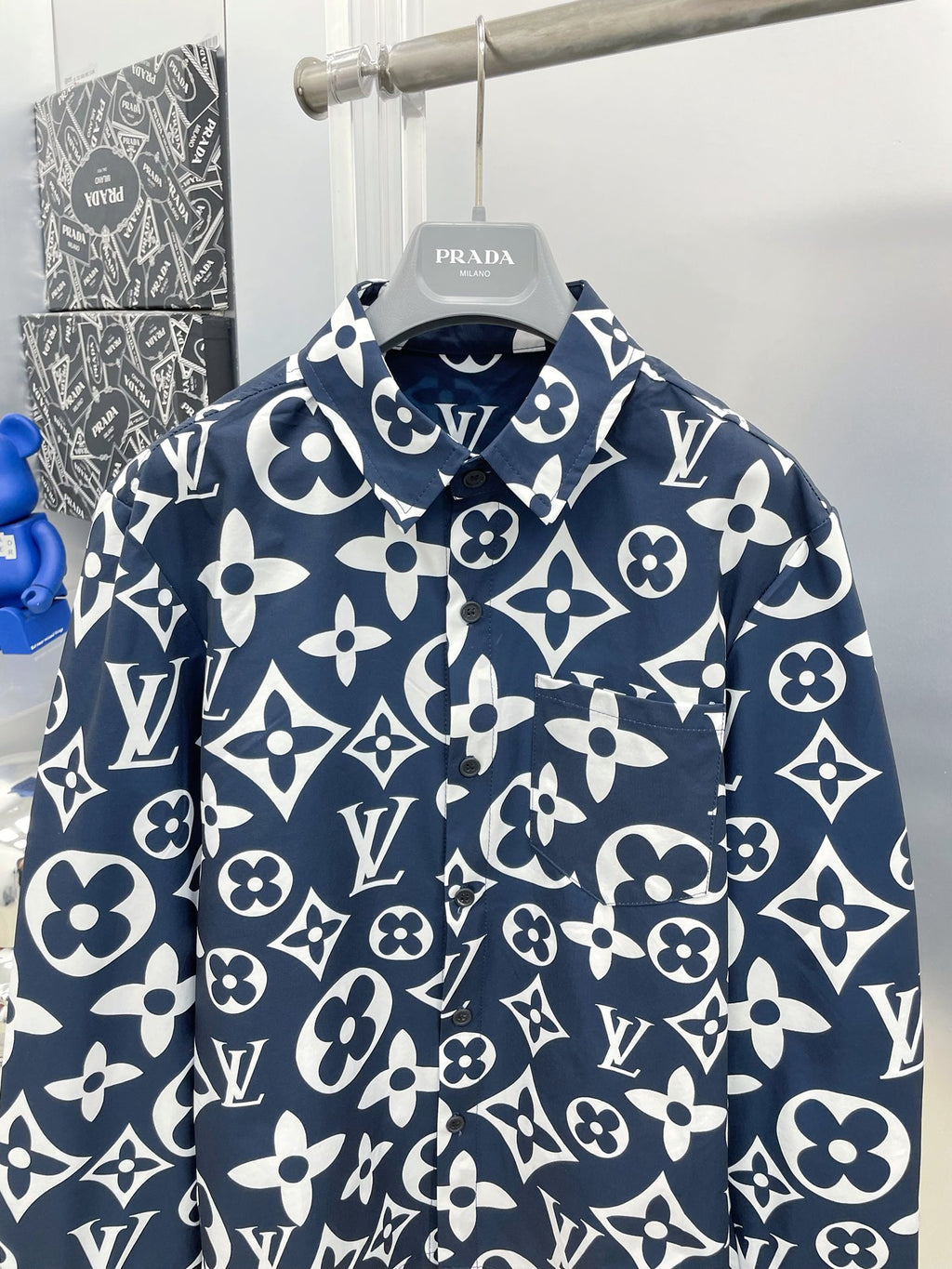 Louis Vuitton 2026 SS LV Monogram Giant All-Over Print Long-Sleeve Shirt — Navy