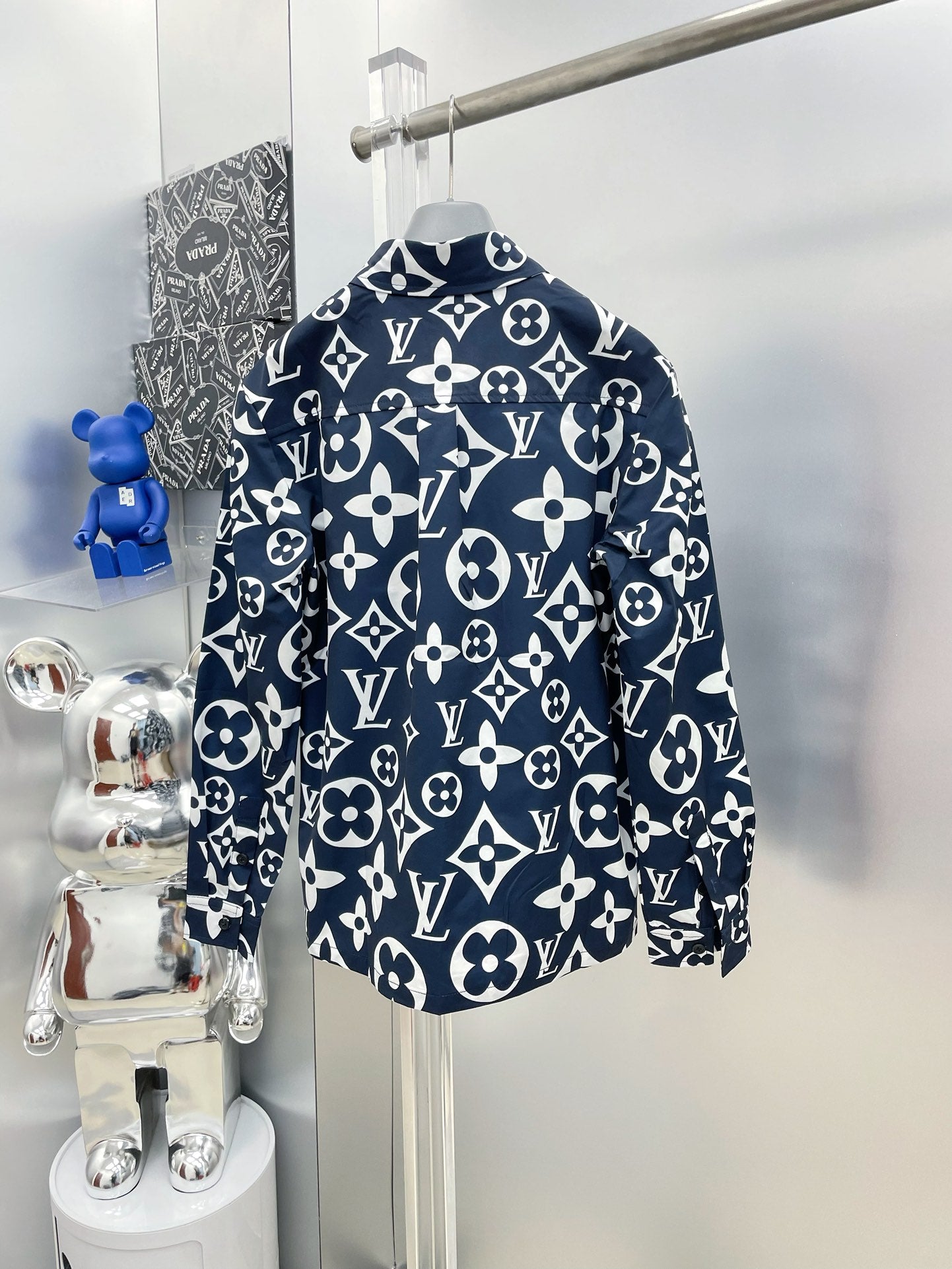 Louis Vuitton 2026 SS LV Monogram Giant All-Over Print Long-Sleeve Shirt — Navy