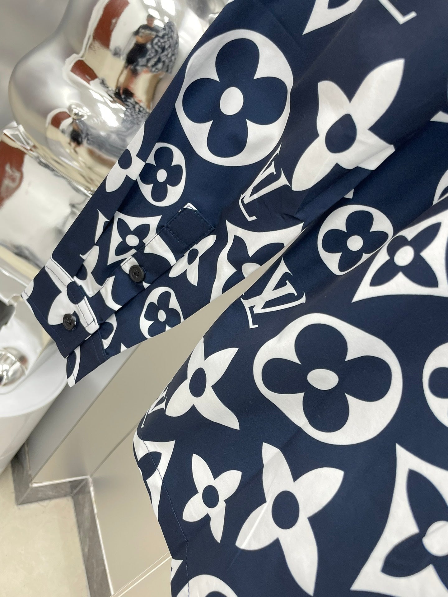 Louis Vuitton 2026 SS LV Monogram Giant All-Over Print Long-Sleeve Shirt — Navy
