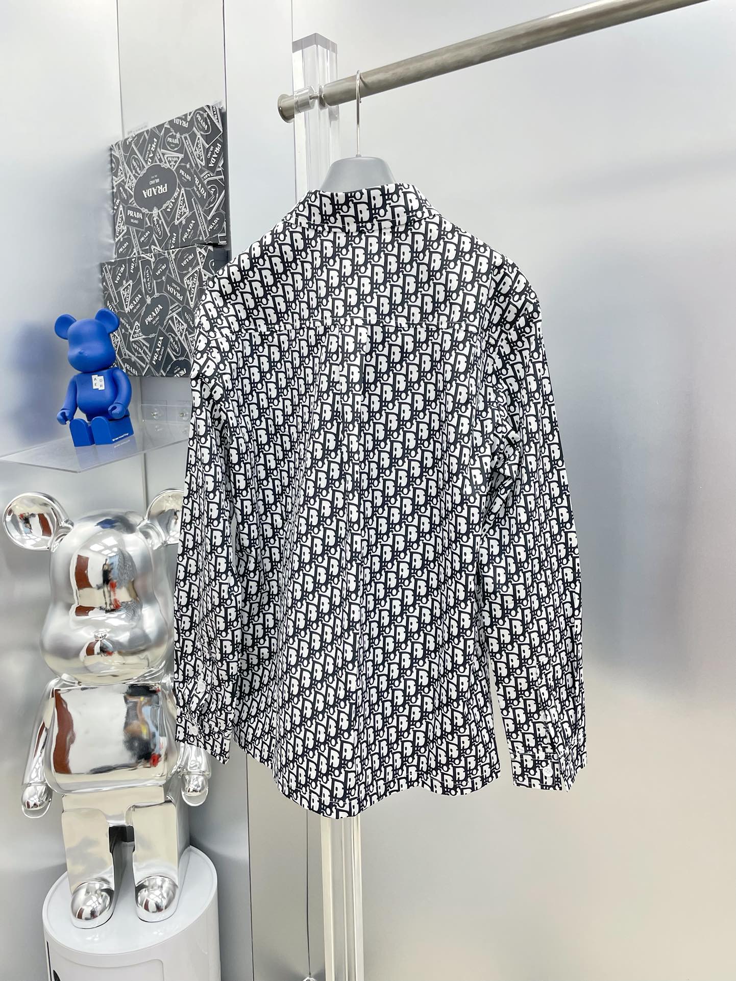 Dior 2026 SS Oblique All-Over Print Long-Sleeve Shirt — White