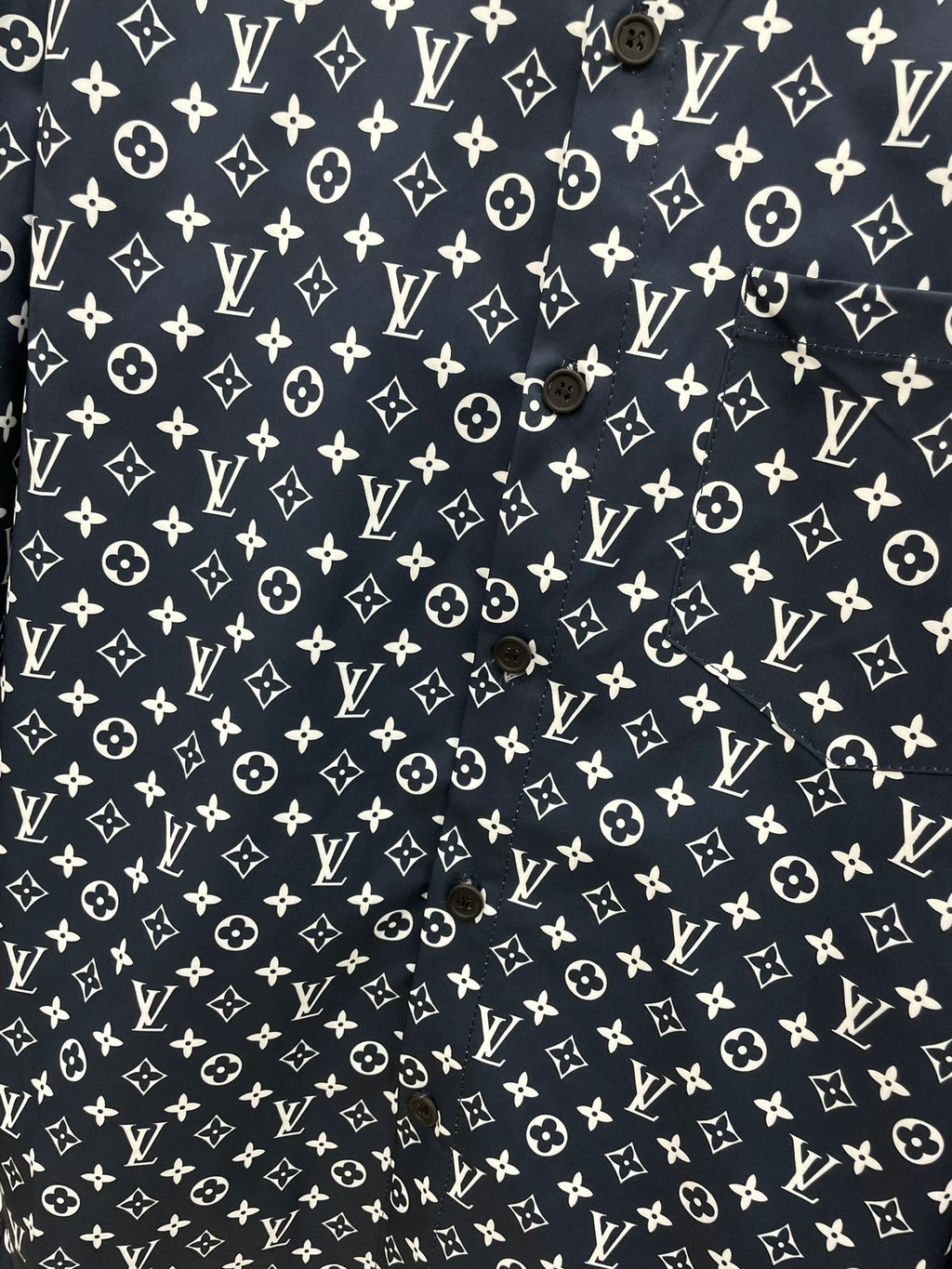 Louis Vuitton 2026 SS LV Monogram All-Over Print Long-Sleeve Shirt — Dark Navy