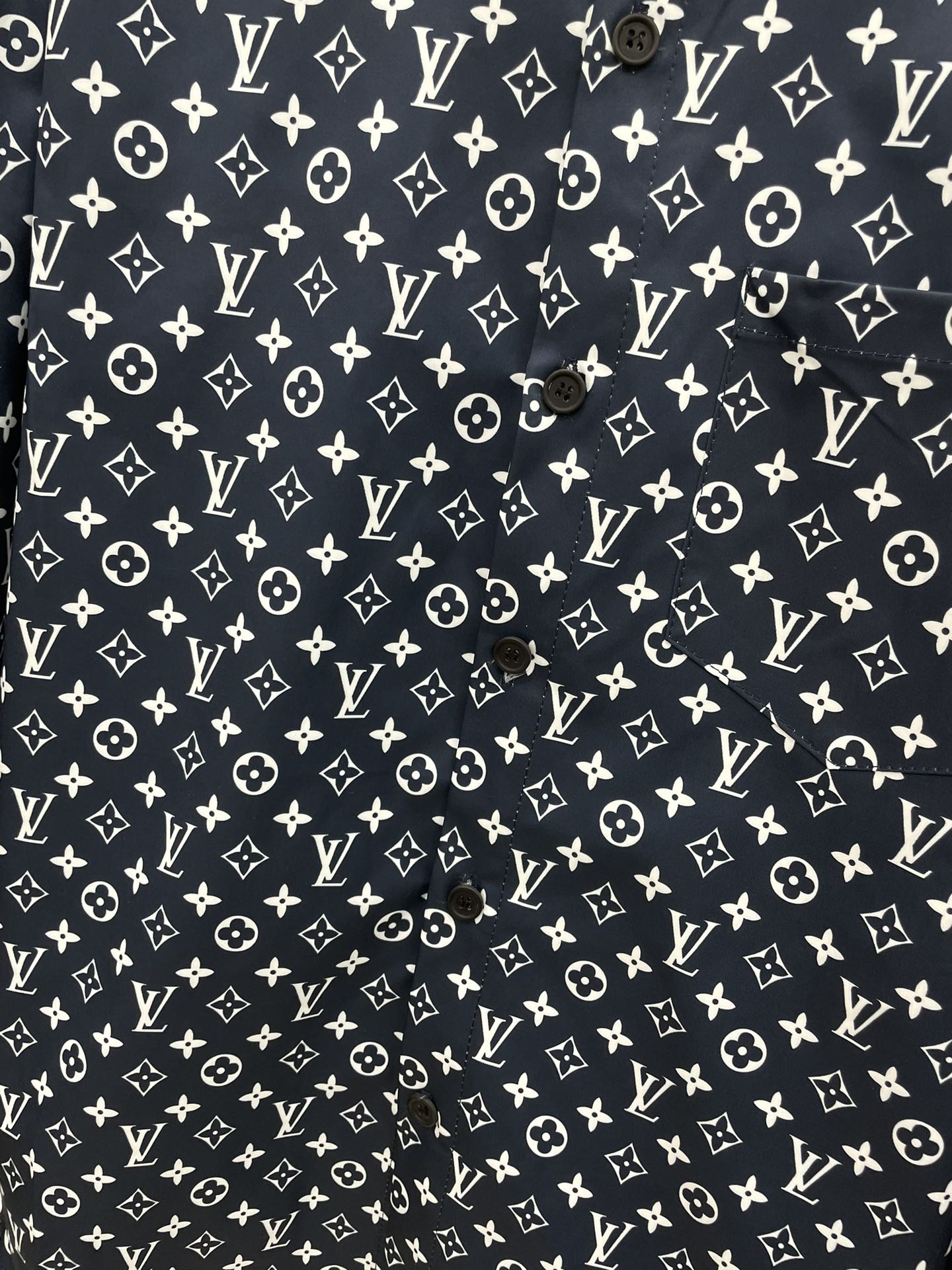 Louis Vuitton 2026 SS LV Monogram All-Over Print Long-Sleeve Shirt — Dark Navy