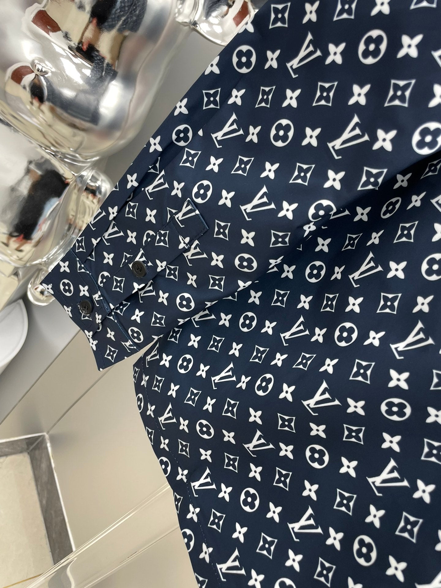 Louis Vuitton 2026 SS LV Monogram All-Over Print Long-Sleeve Shirt — Dark Navy