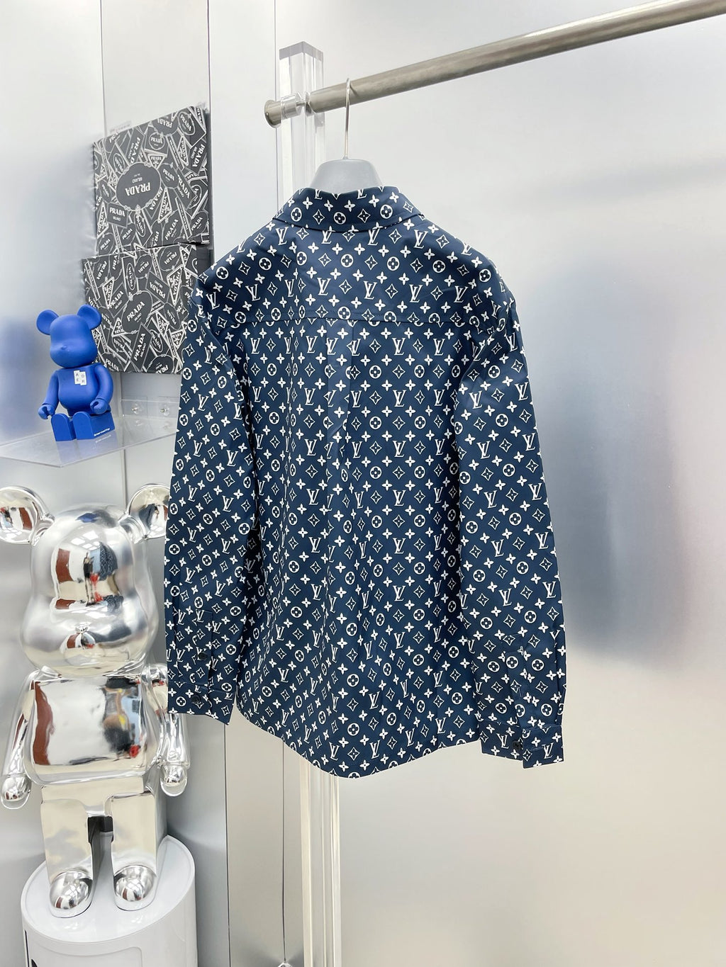 Louis Vuitton 2026 SS LV Monogram All-Over Print Long-Sleeve Shirt — Dark Navy