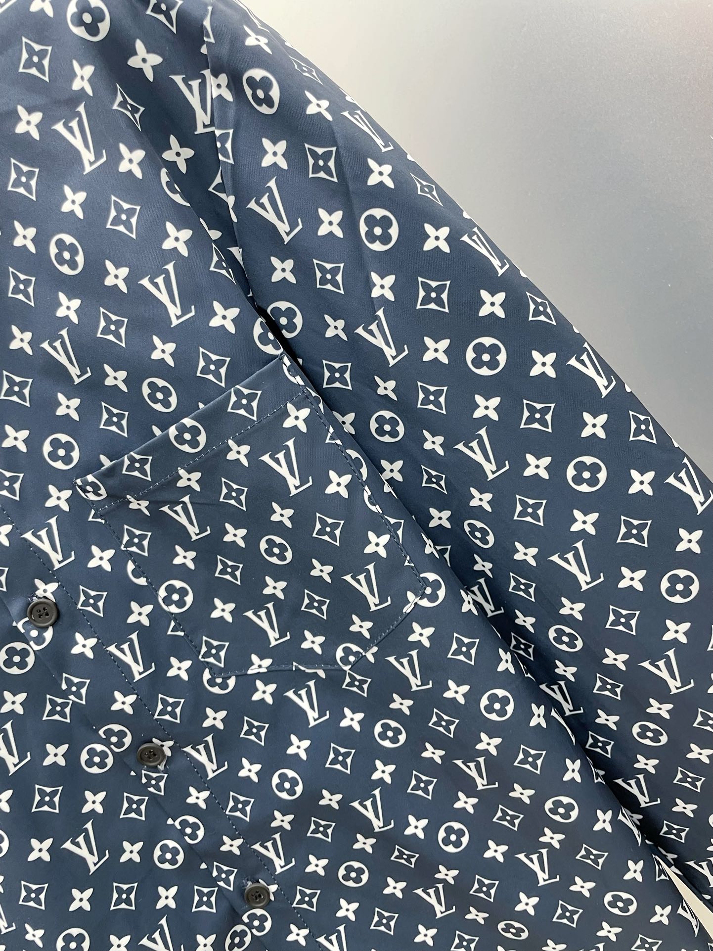 Louis Vuitton 2026 SS LV Monogram All-Over Print Long-Sleeve Shirt — Dark Navy