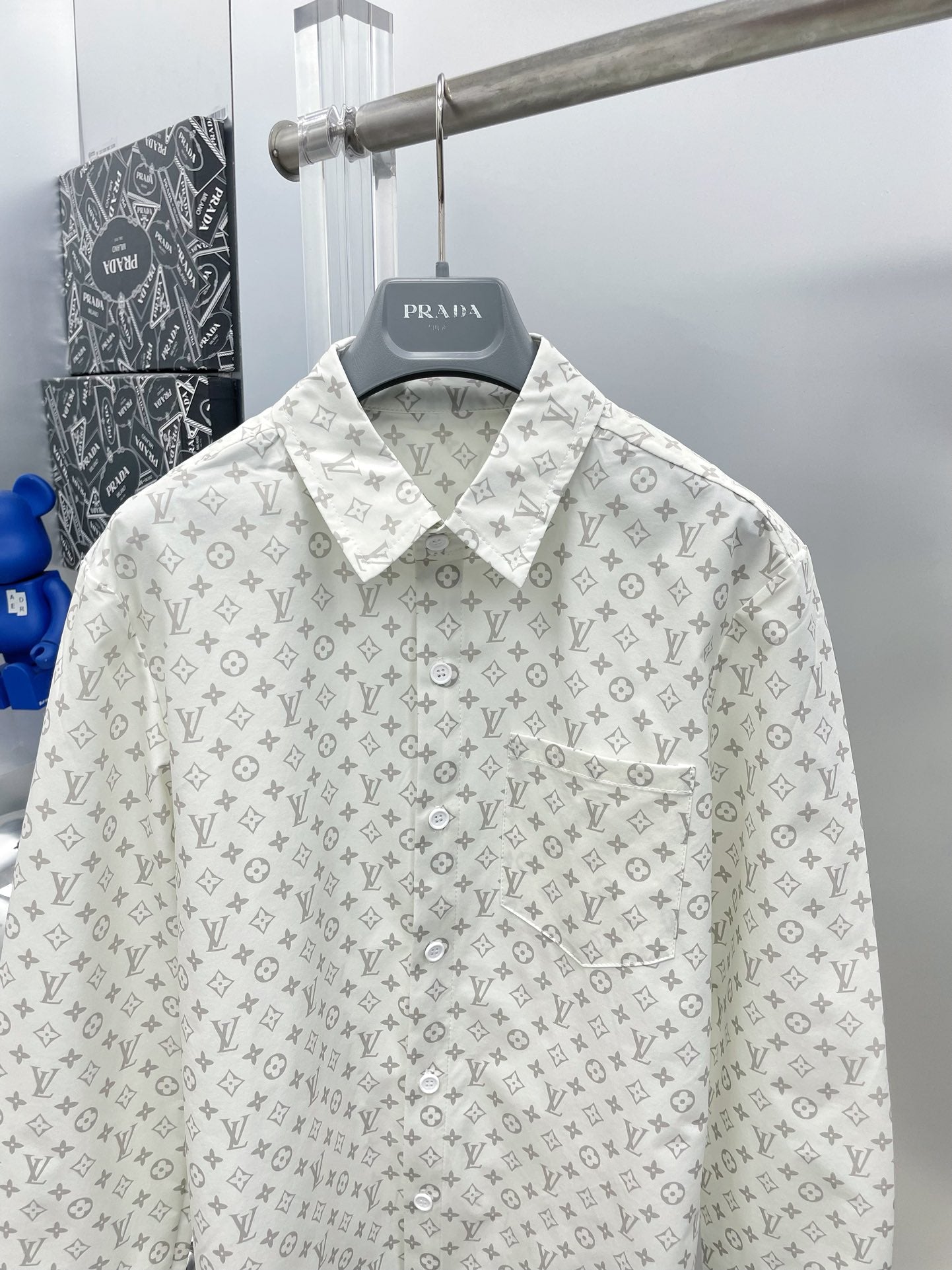 Louis Vuitton 2026 SS LV Monogram All-Over Print Long-Sleeve Shirt — White