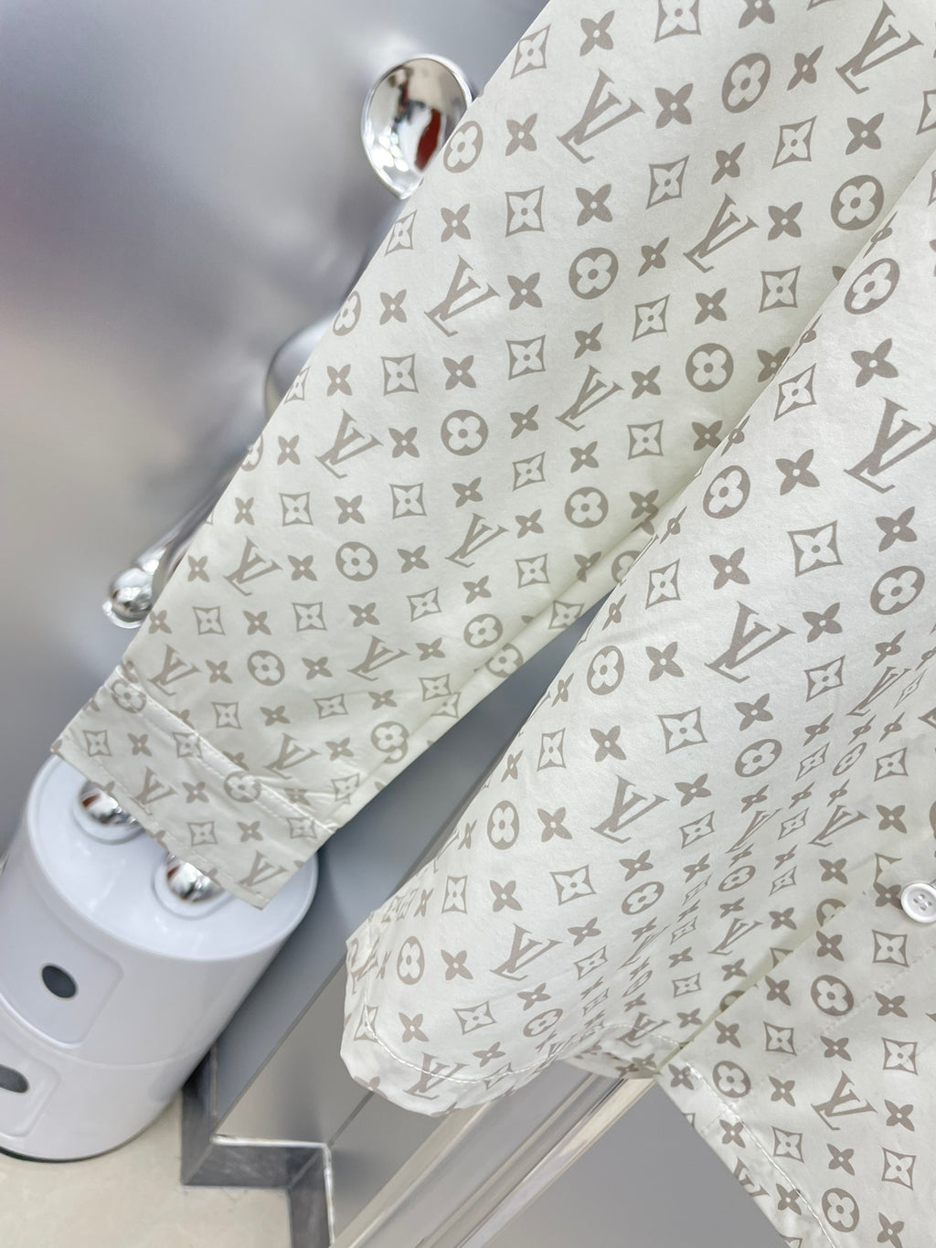 Louis Vuitton 2026 SS LV Monogram All-Over Print Long-Sleeve Shirt — White