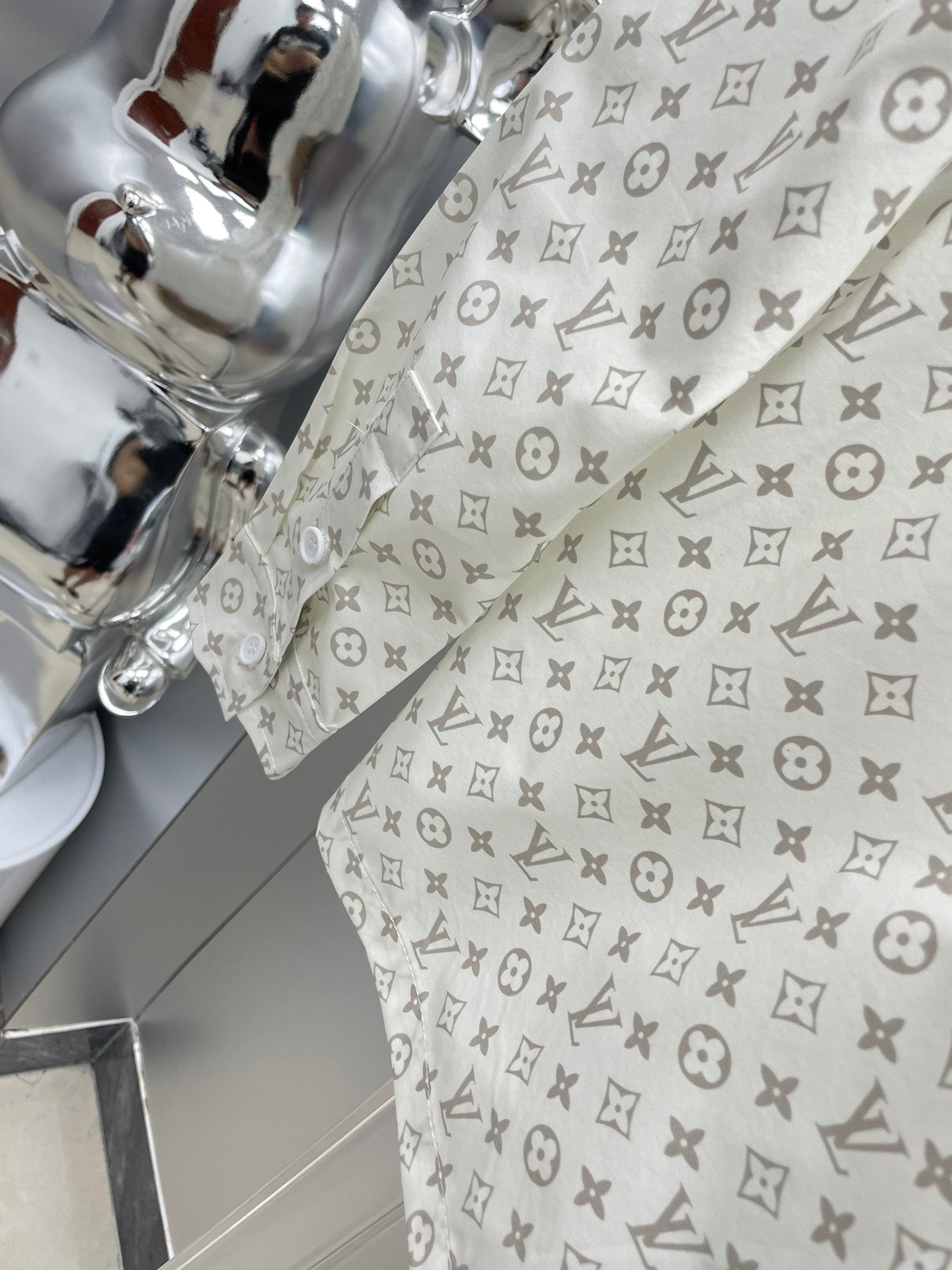 Louis Vuitton 2026 SS LV Monogram All-Over Print Long-Sleeve Shirt — White