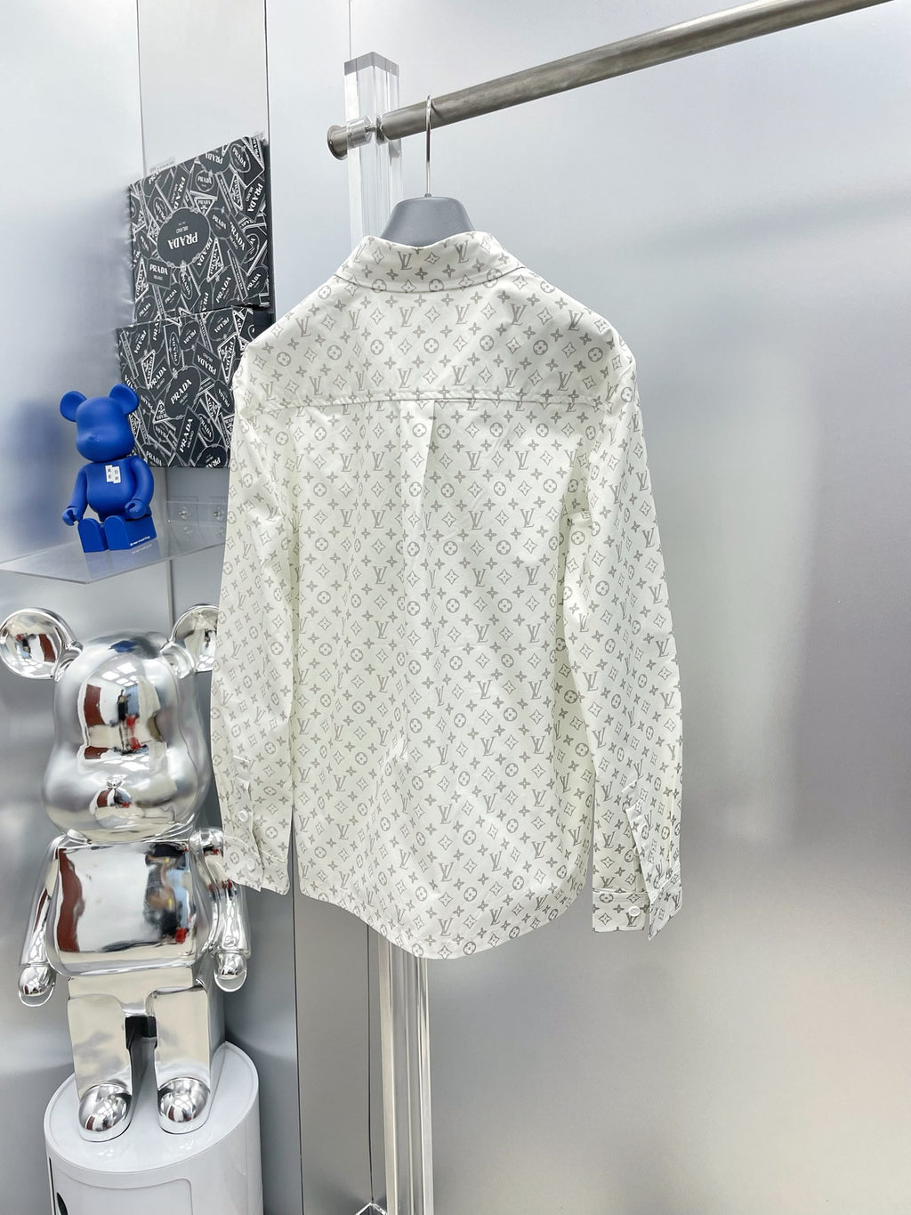 Louis Vuitton 2026 SS LV Monogram All-Over Print Long-Sleeve Shirt — White