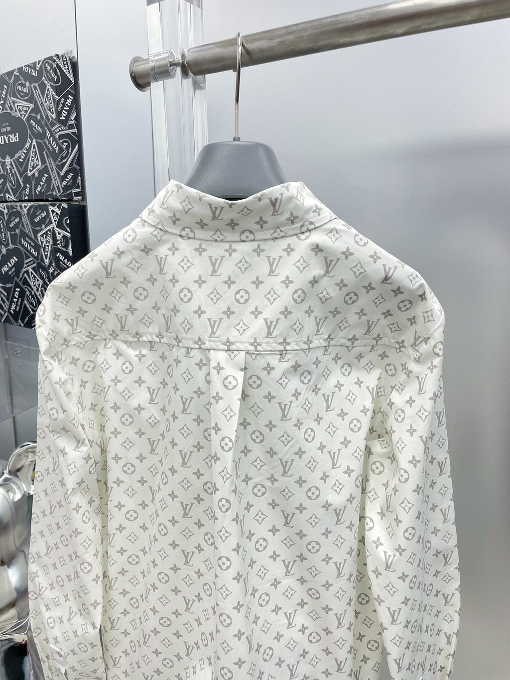 Louis Vuitton 2026 SS LV Monogram All-Over Print Long-Sleeve Shirt — White