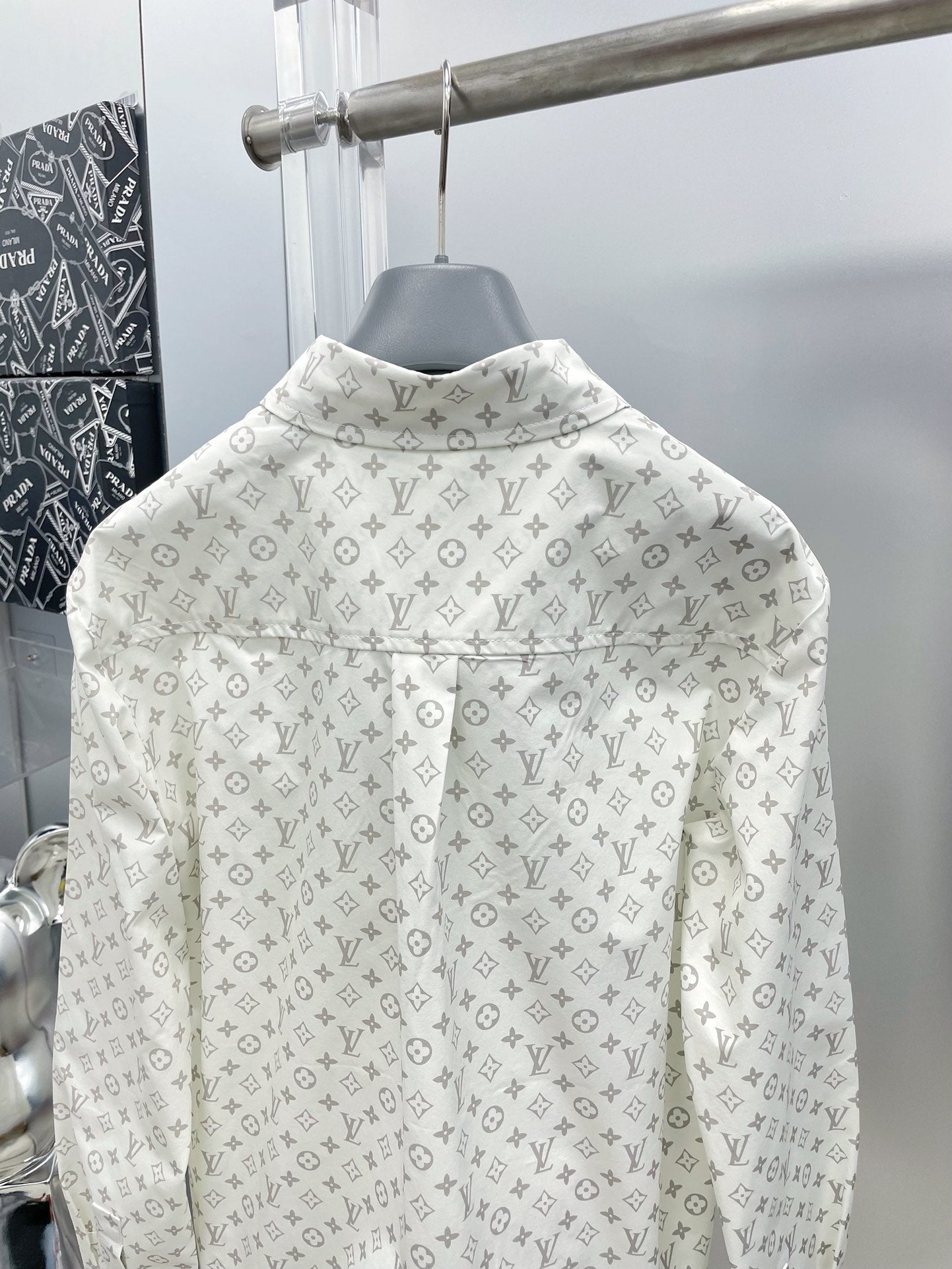 Louis Vuitton 2026 SS LV Monogram All-Over Print Long-Sleeve Shirt — White