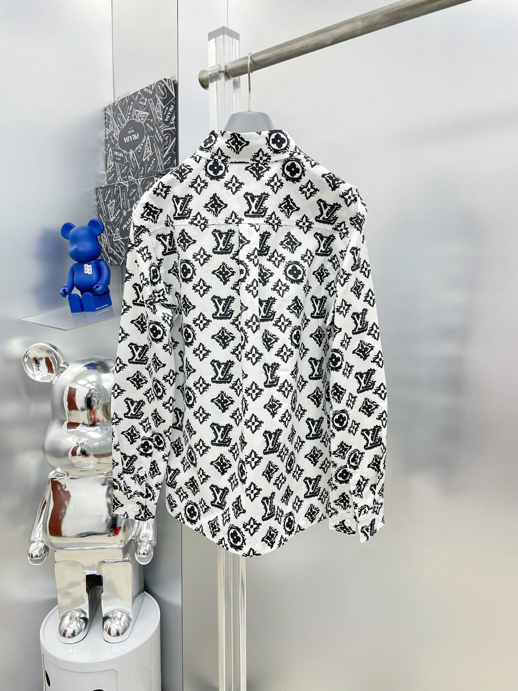Louis Vuitton 2026 SS LV Monogram Graffiti All-Over Print Long-Sleeve Shirt — White