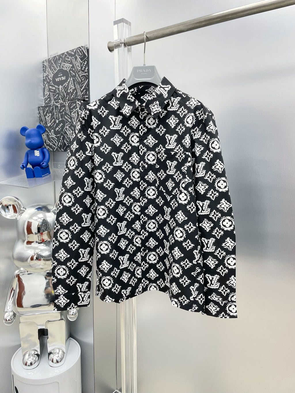 Louis Vuitton 2026 SS LV Monogram Graffiti All-Over Print Long-Sleeve Shirt — Black